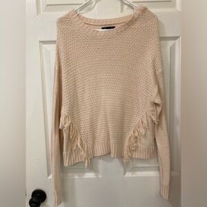 American Eagle Outfitters Cream Fringe Cropped Sweater Size Large